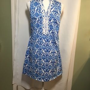 MUDPIE BLUE & WHITE LATTICE COTTON DRESS- Sz SMALL